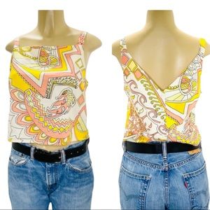 ModCloth graphic print linen crop top